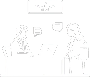 funcionario de aeropuerto y viajera hablan